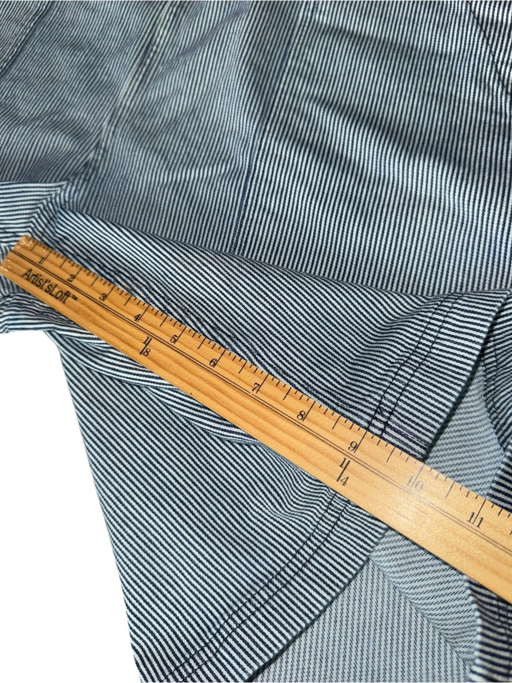 Duluth Trading Bibs Railroad Pin Stripe Rootstock Gardening Shorts Overalls L - Picture 12 of 16
